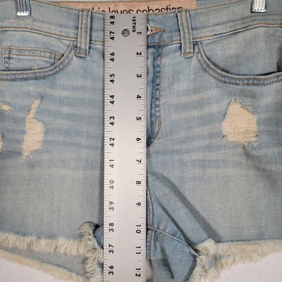 Pookie Loves Sebastian Cut Off Denim Shorts in Blue, Size M - Picture 4 of 11